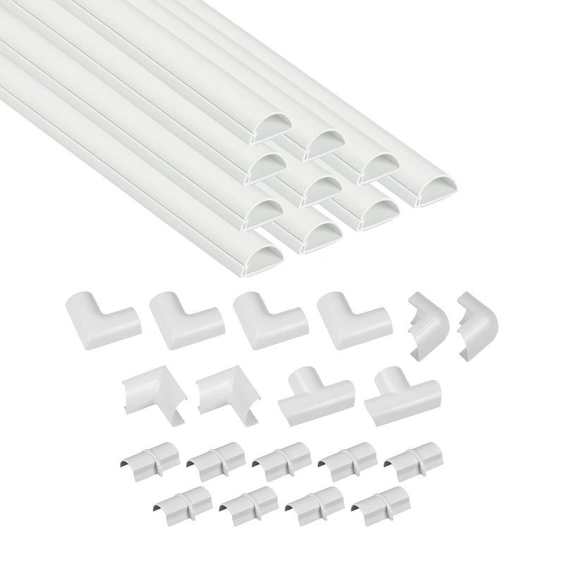 D-Line 157in Cord Cover Kit, Self-Adhesive Wire Hiders, Paintable Cable Raceway to Hide Wires on Wall, Electrical Cable Management - 10x 15.7 Lengths & 19 Accessories - 1.18" (W) x 0.59" (H) - White - Image 1